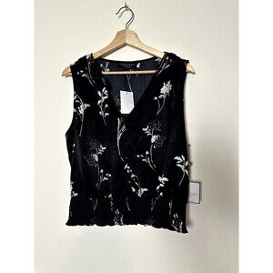 Laundry By Shelli Segal Smocked Sleeveless Top Black Floral Size M